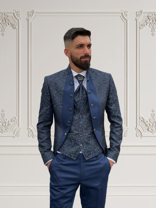 Mens Blue Tuxedo | Mandarin Collar Tuxedo | Wedding & Special Events