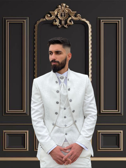 Mens All White Tuxedo | Mandarin Collar Tuxedo | Wedding & Special Events