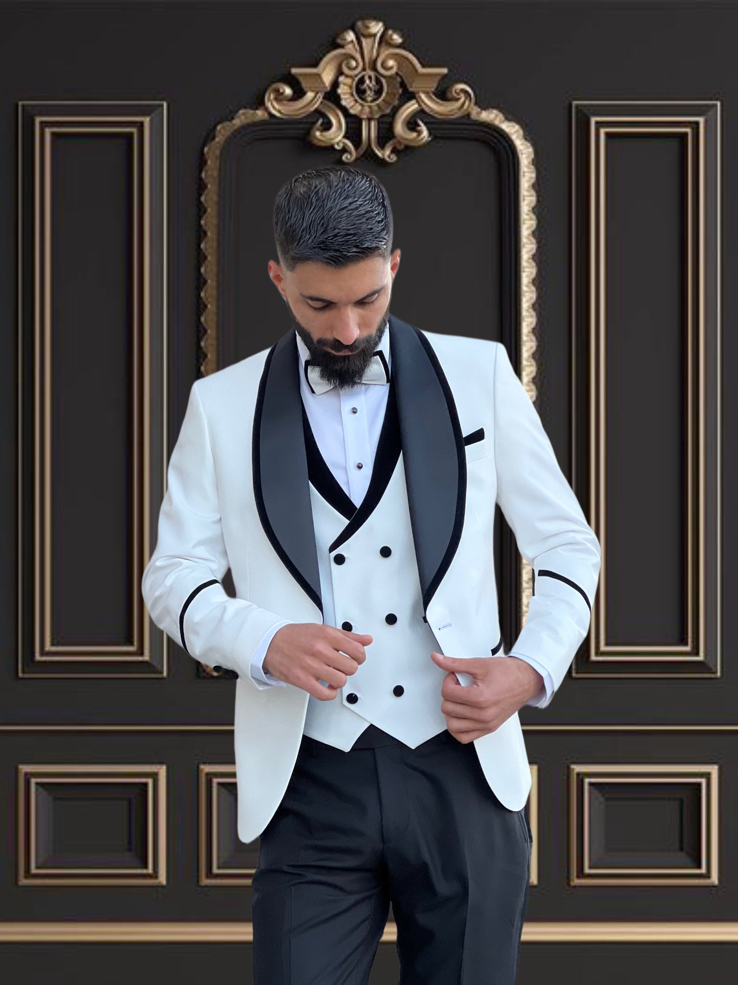 Slim Fit Off White Single Breasted Tuxedo Buttons with Shawl Lapel for Wedding and special occasions