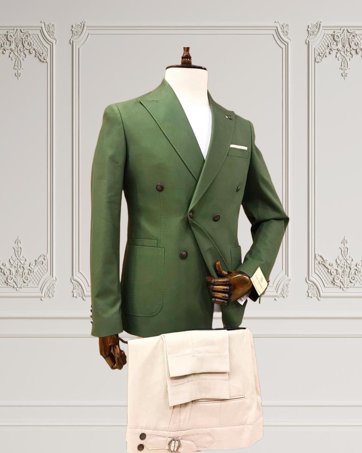 Green - Double-Breasted 2 piece Suit | Slim Fit