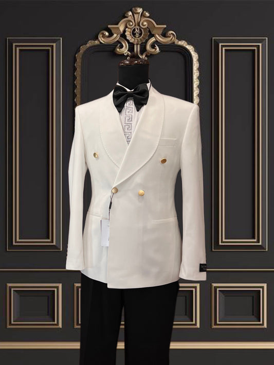 Men's Off-White Double-Breasted Tuxedo | Slim Fit Weddings Formal Wear