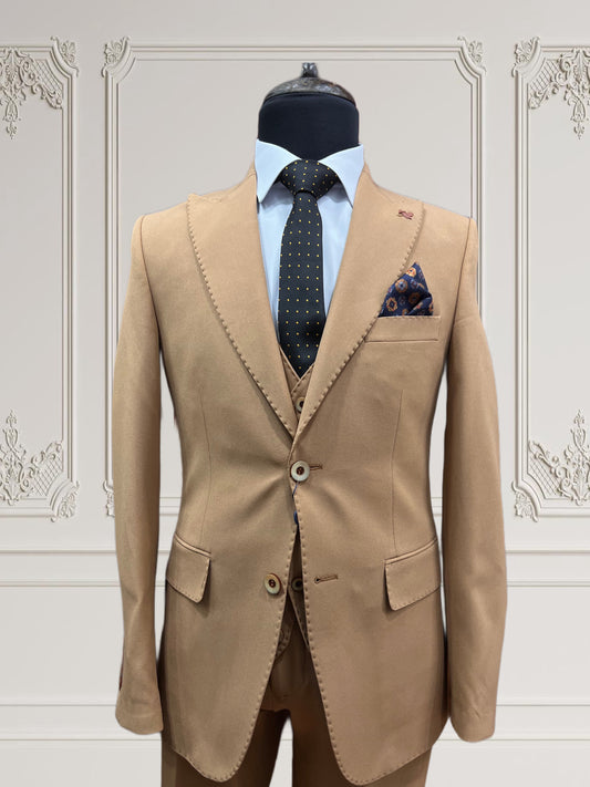 Mens Slim Fit Bronze gold Color Suit | 3 Piece Wool Suit premium 4 way stretch