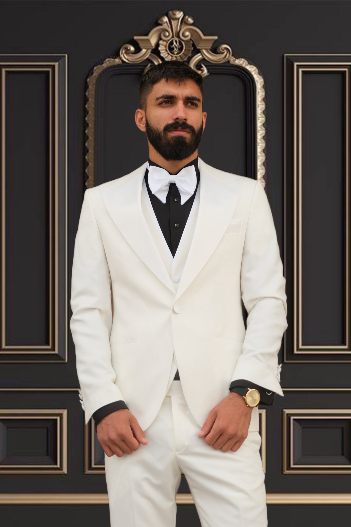 Premium Slim Fit all Off White Color Wedding Tuxedo _ White Peak  Lapel special sleeves