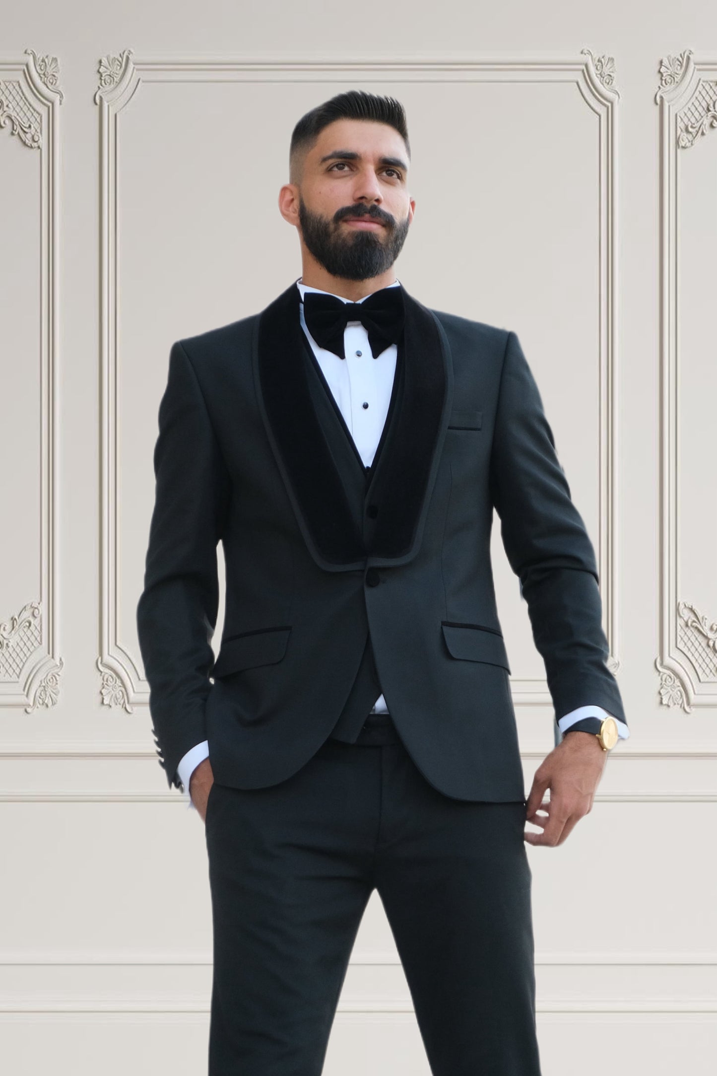 Premium Slim Fit Black Color Wedding Tuxedo _ Shawl velvet Lapel