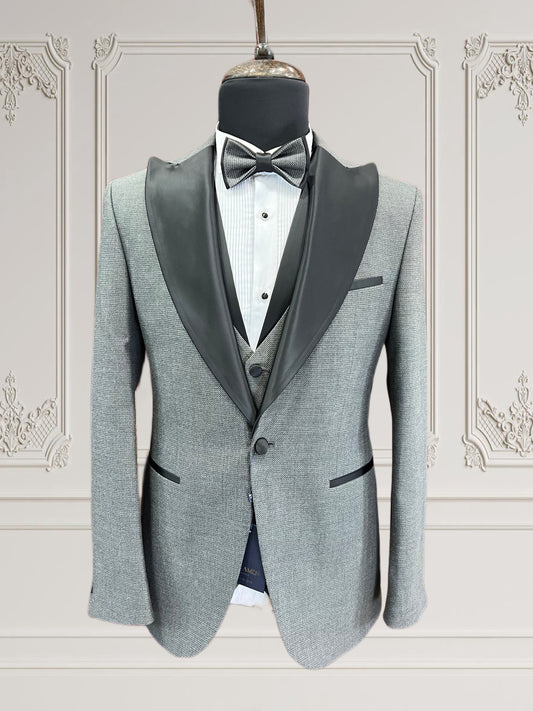 Grey Tuxedo Black Lapel | 3 piece | premium Quality