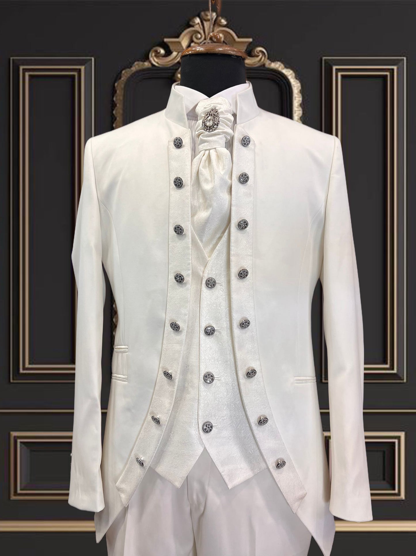 Men's Off-White Mandarin Collar Tuxedo | Formal Wear for Weddings & Events