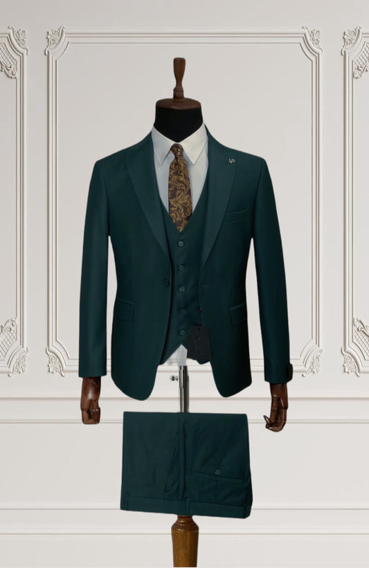 Mens forest Green 3 Peace Suit Peak Lapel | Slim Fit