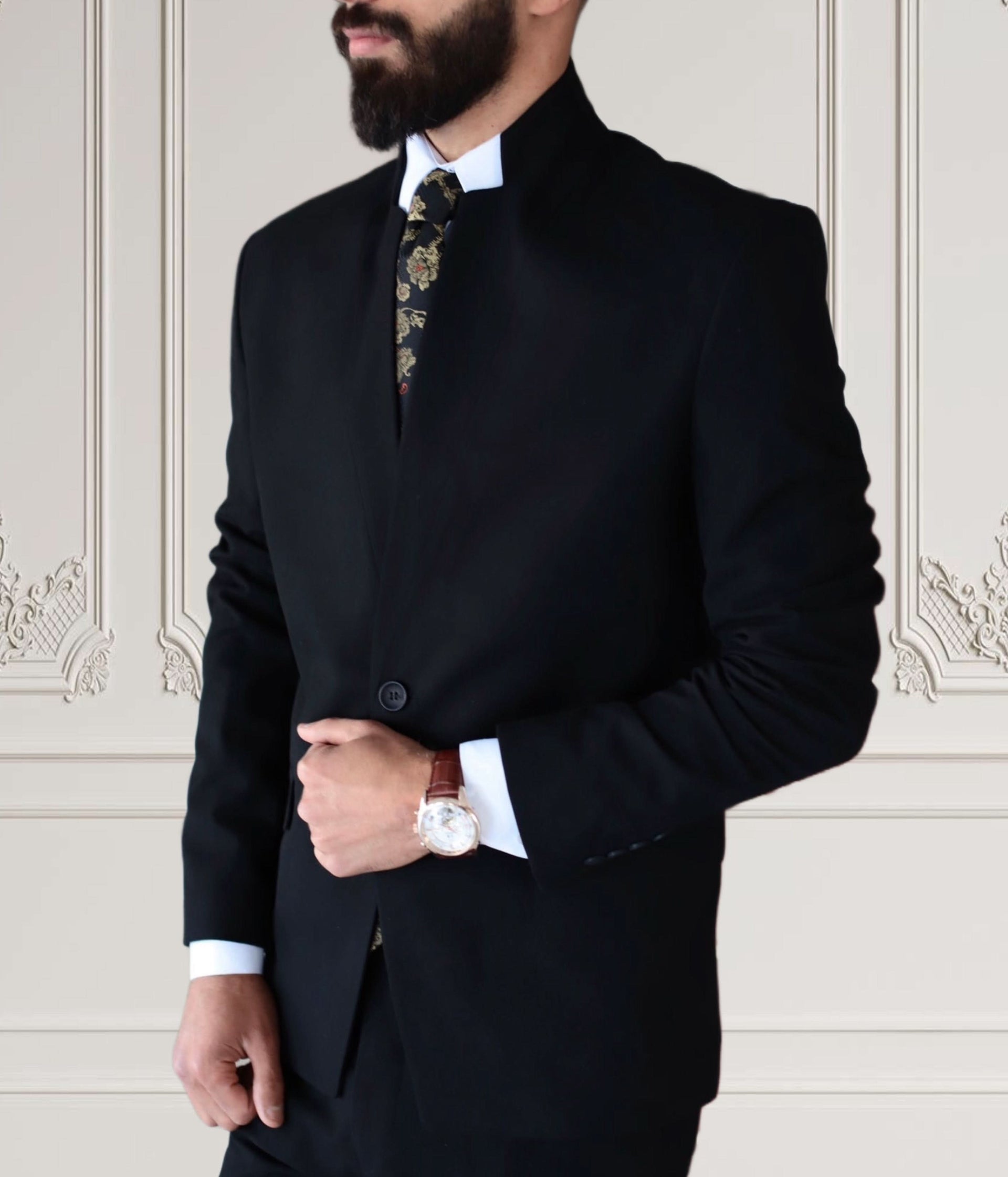 Men's Black Slim Fit Mandarin Collar Suit – Modern & Elegant – Elegance  Factory