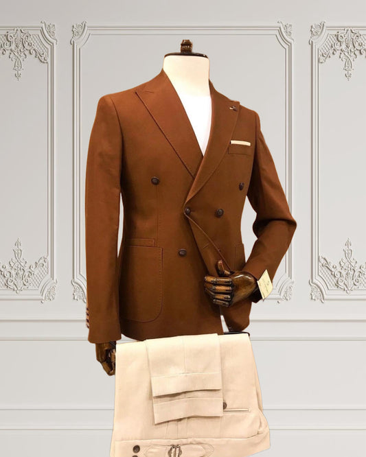 BROWN - Double-Breasted 2 piece Suit