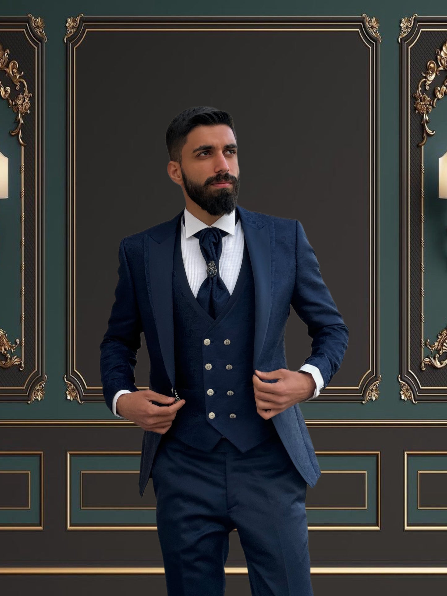 Men's Navy Blue Peak Lapel Tuxedo | for Weddings & Galas