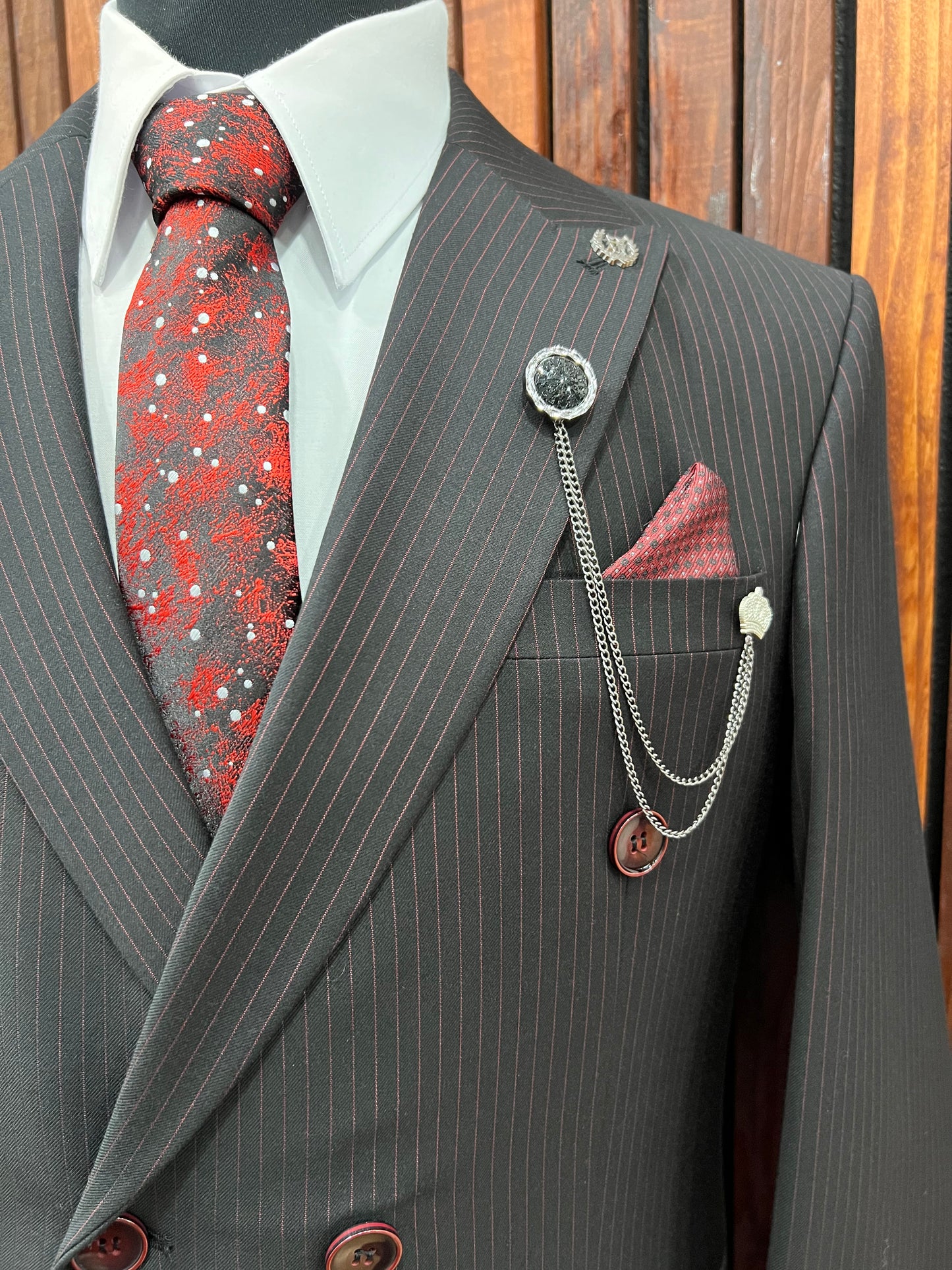 Stripped red Double-Breasted 2 piece Suit | Slim Fit