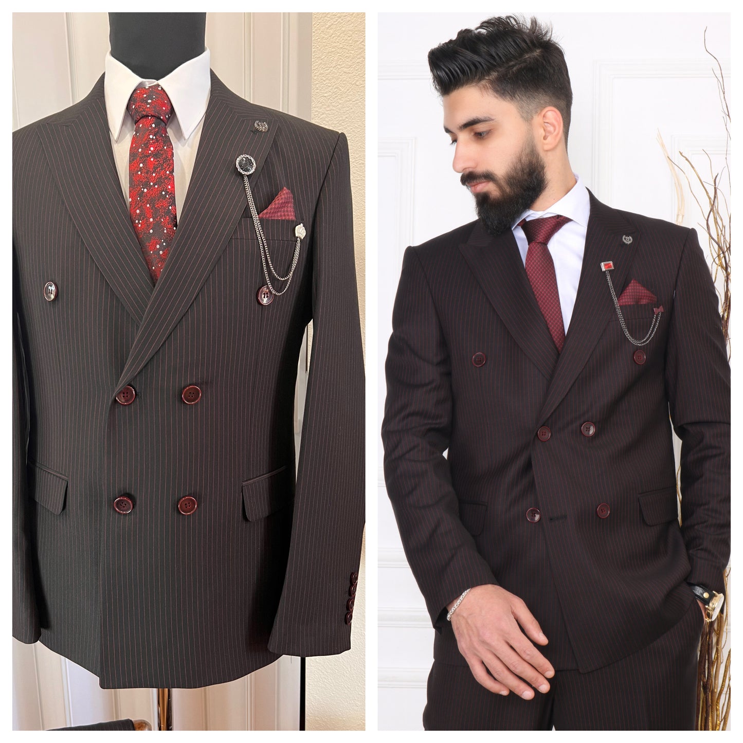 Stripped red Double-Breasted 2 piece Suit | Slim Fit