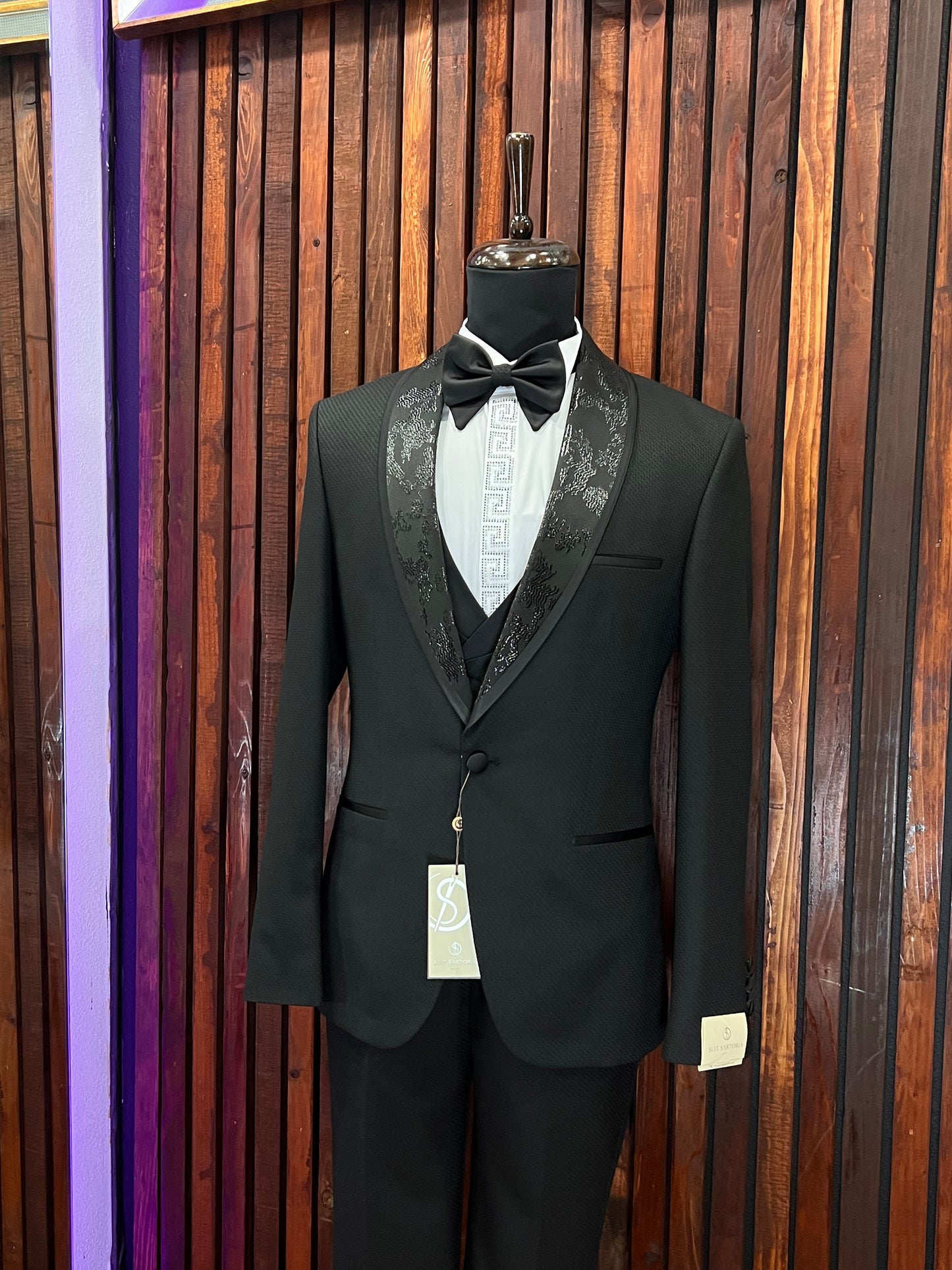 Black Single Breasted Tuxedo With Vest | Slim Fit