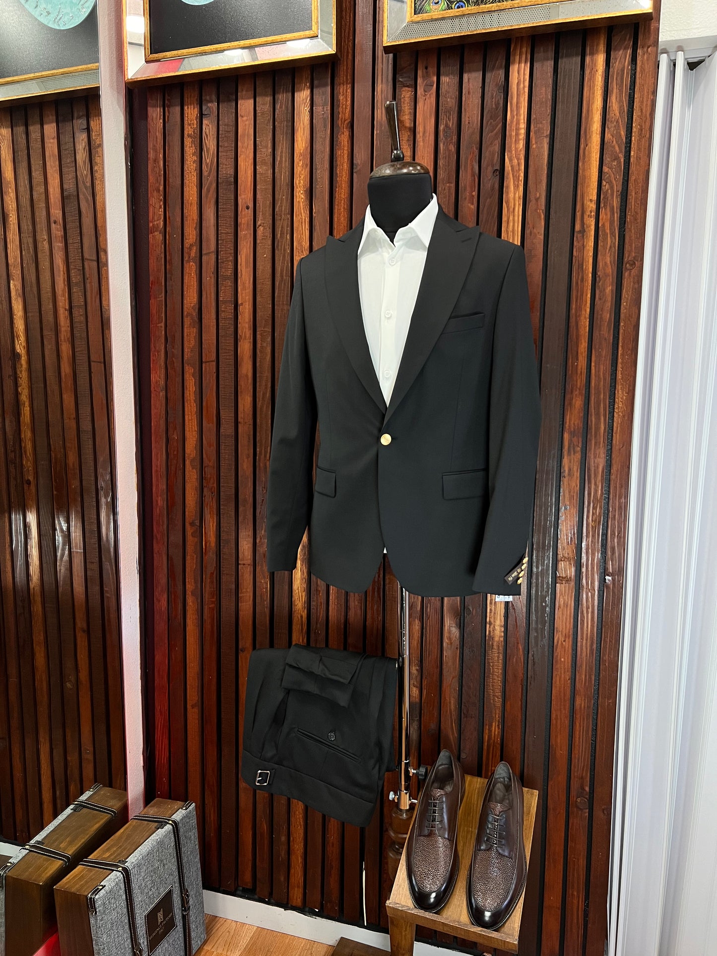 Black 2 Piece Slim Fit Suit Gold Buttons