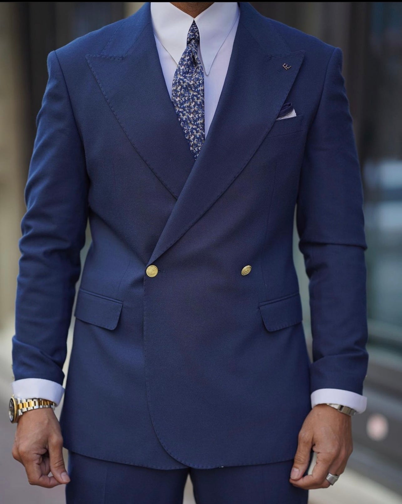 Navy Blue | 2 buttons Double-Breasted Suit | Slim-Fit 2 buttons