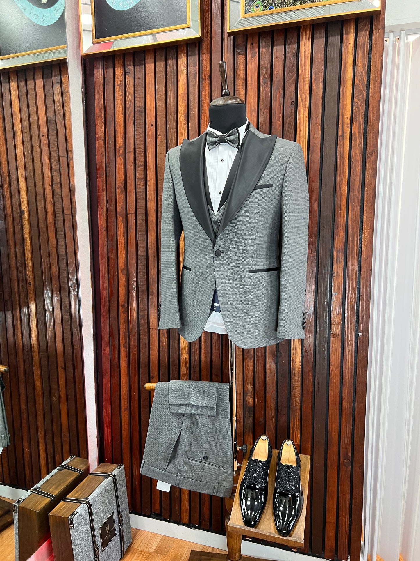 Grey Tuxedo Black Lapel | 3 piece | premium Quality