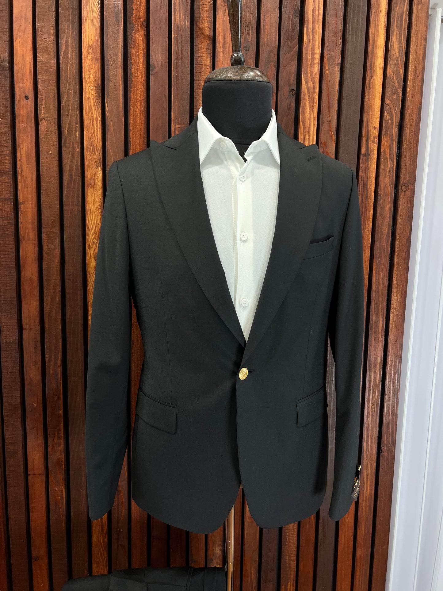 Black 2 Piece Slim Fit Suit Gold Buttons