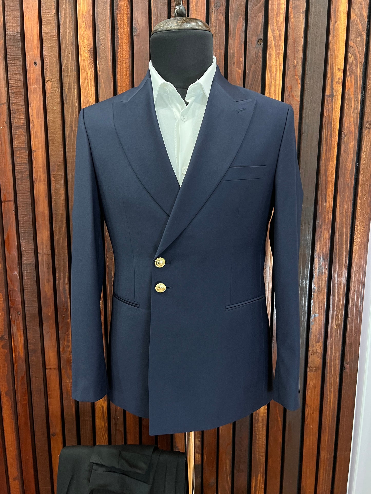 Navy Blue Double Breasted 2 Piece Slim Fit Suit