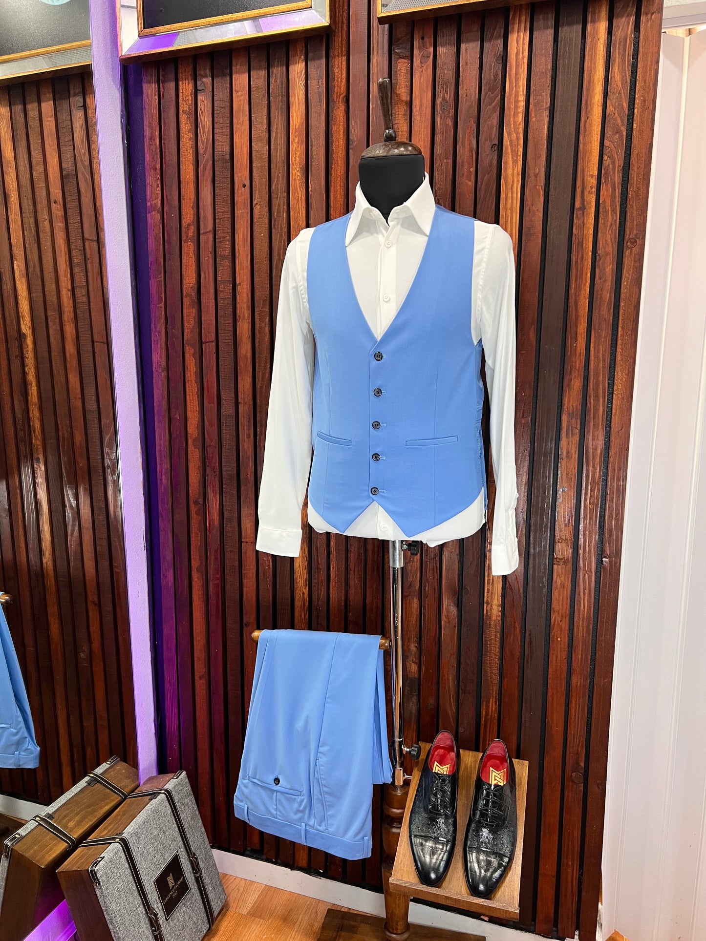 Sky Blue 3 Piece Slim Fit Suit