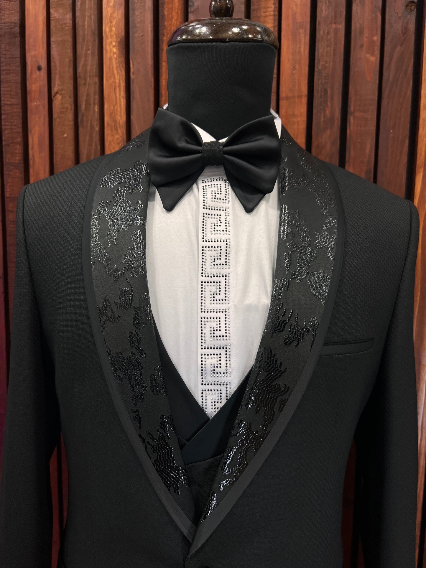 Black Single Breasted Tuxedo With Vest | Slim Fit