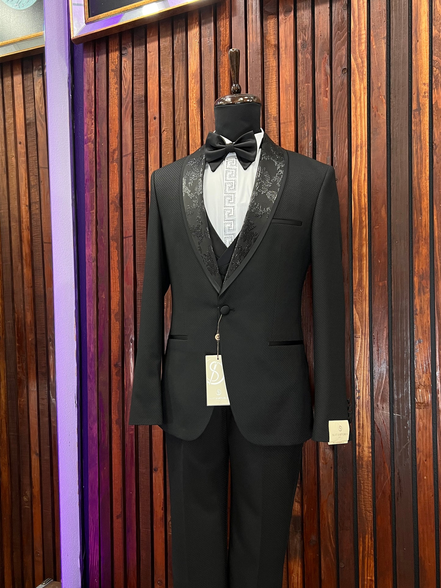 Black Single Breasted Tuxedo With Vest | Slim Fit