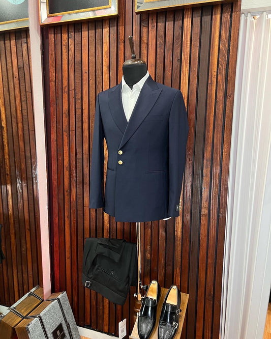 Navy Blue Double Breasted 2 Piece Slim Fit Suit