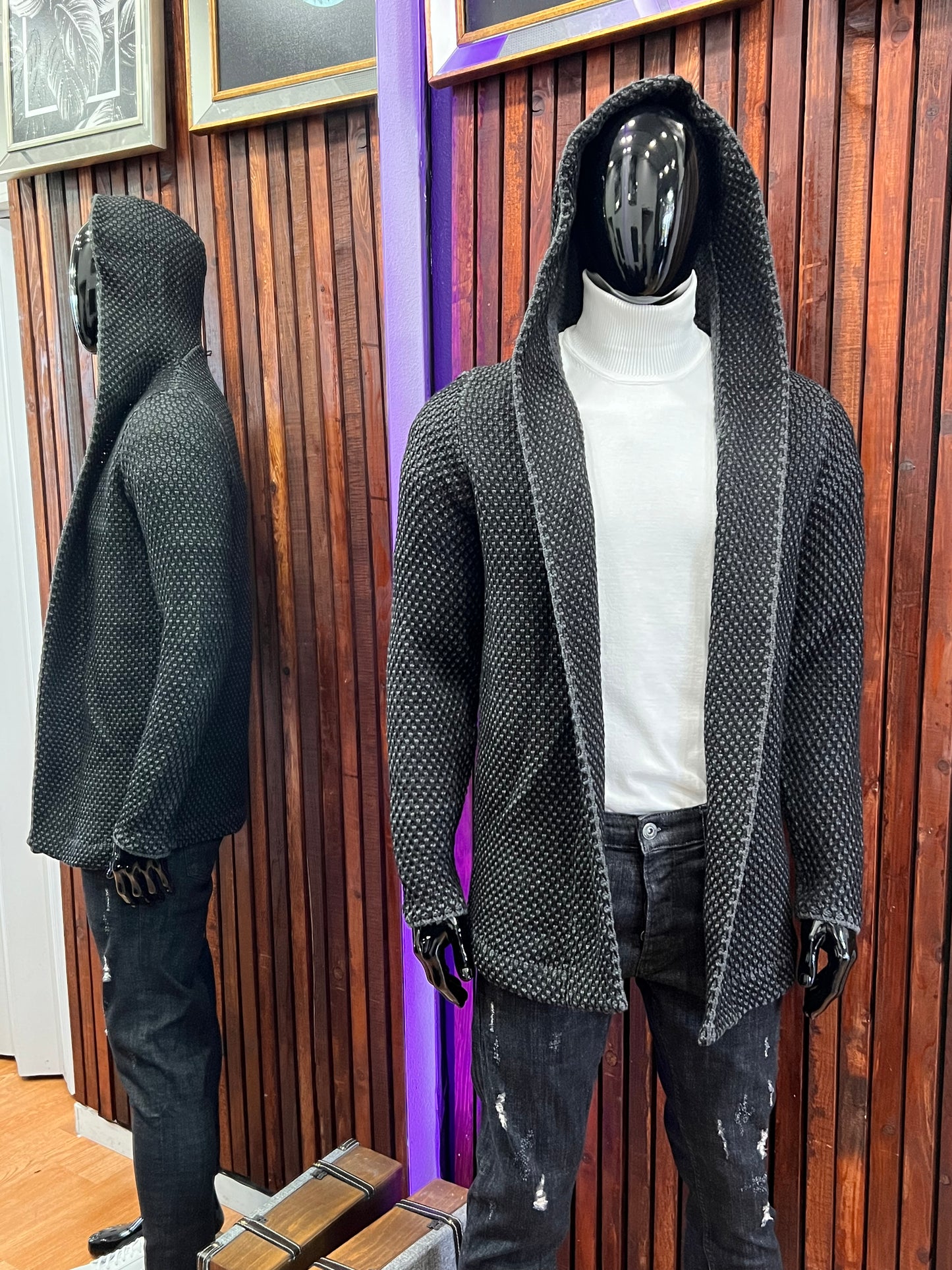 Comfortable Fit Long Sweater Grey and Black