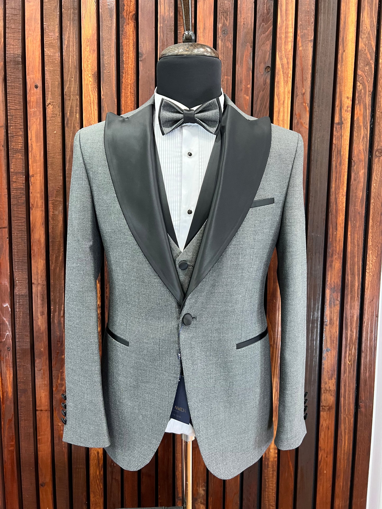 Grey Tuxedo Black Lapel | 3 piece | premium Quality